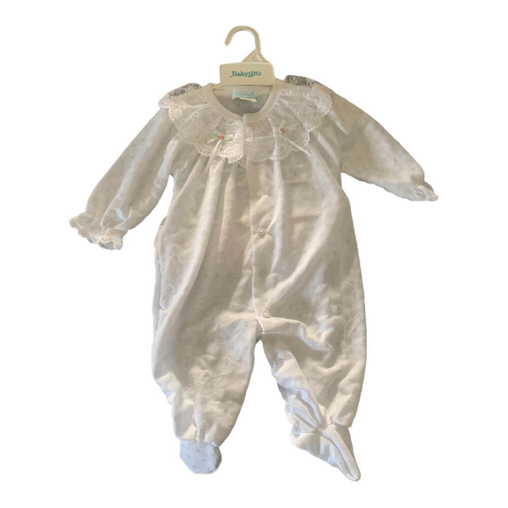 Vintage Baby Gro one piece white lace baby romper size medium 12-17 pounds nwt